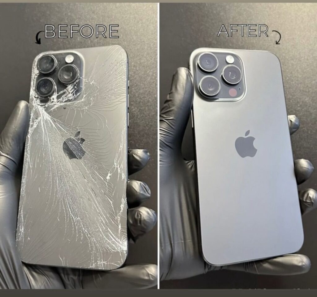 iPhone with broken back before and after