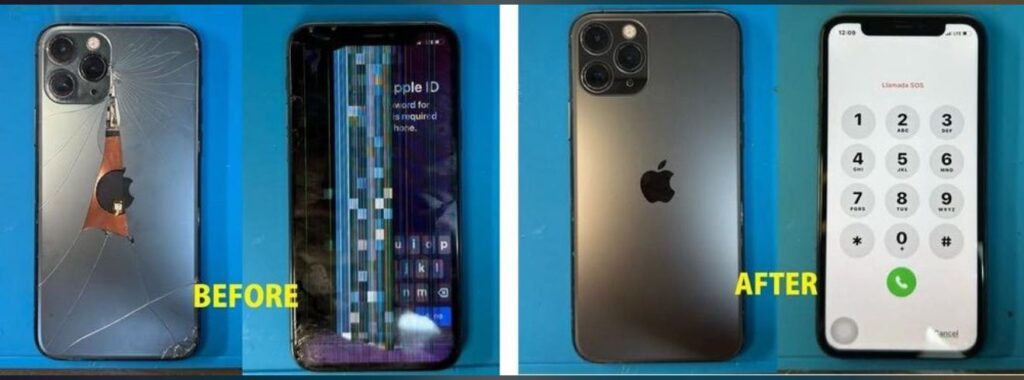 Phone screen and back before and after